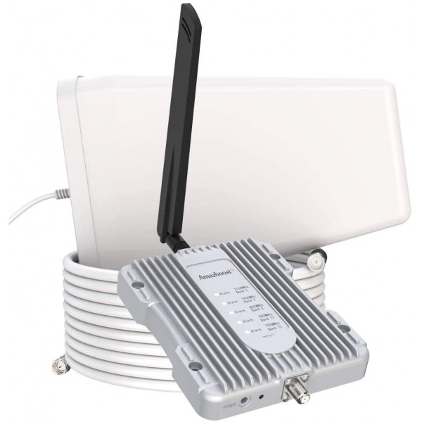 Cell Phone Signal Booster for Home and Office Up to 5,000 Sq Ft | Boost 4G LTE Data for Verizon and AT&T | 65dB Dual Band 12/17/13 Cellular Repeater with High Gain Antennas | FCC Approved